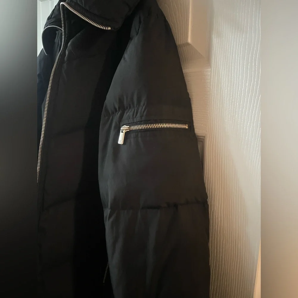 Michael Kors Black Long Quilted Puffer Coat with High Collar
